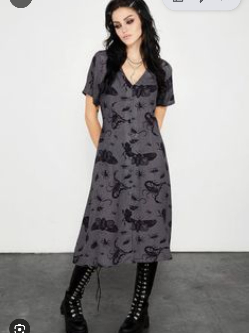 Diaturbia Gothic Bug Print Midi Dress in Charcoal Gray - Picture 2 of 2